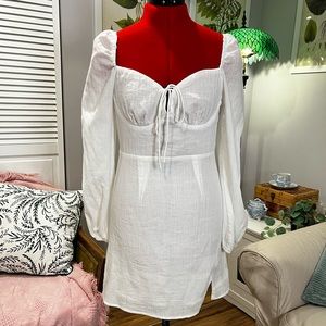 Princess Polly White Long Puff Sleeves Mini Dress in Size 6